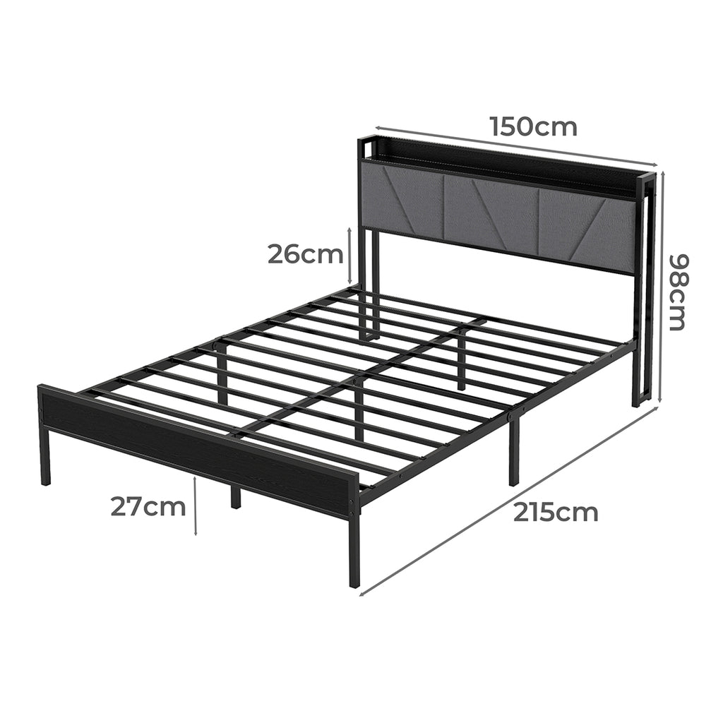 Levede Queen Bed Frame Steel Base with Headboard Grey - Bens Market Place