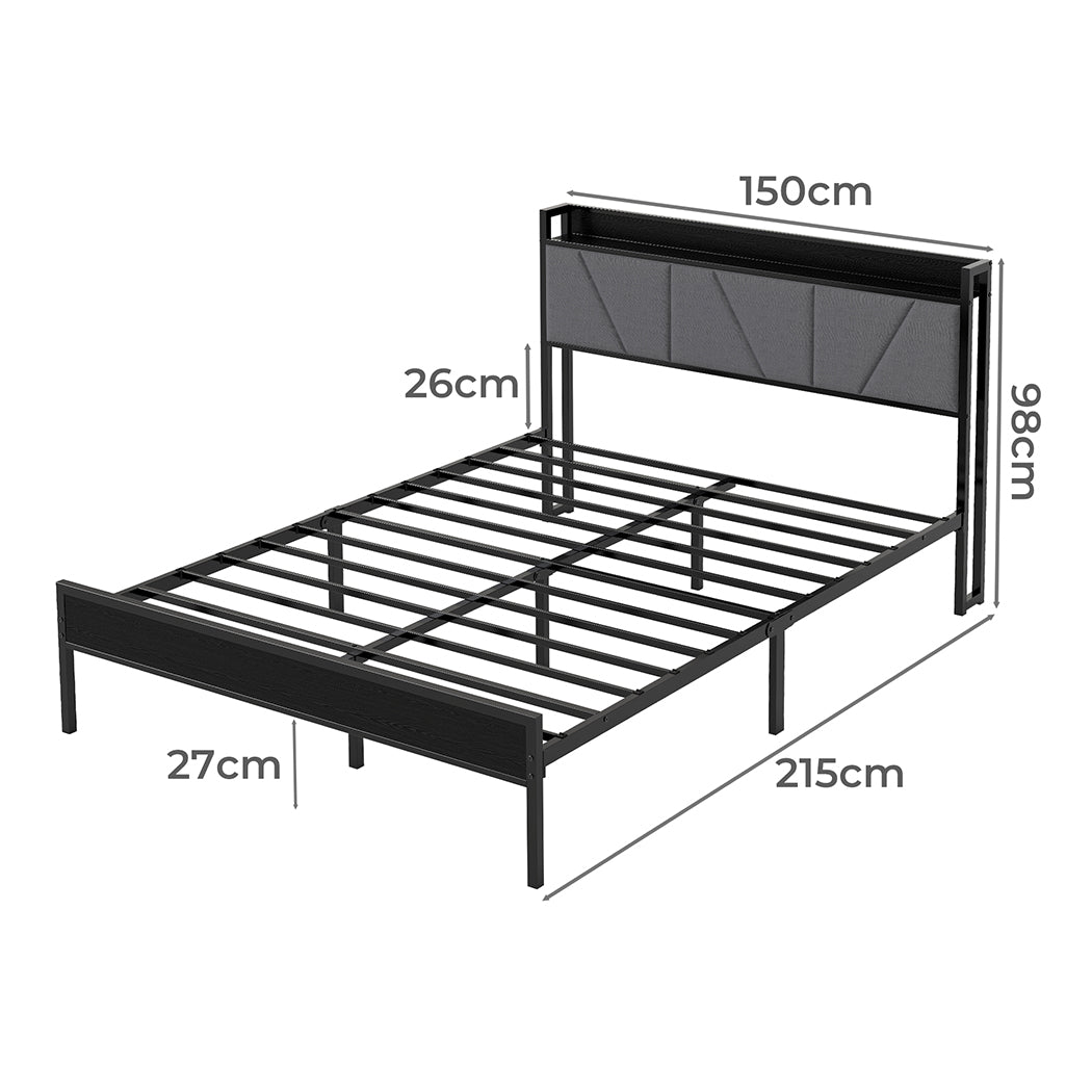 Levede Queen Bed Frame Steel Base with Headboard Grey - Bens Market Place