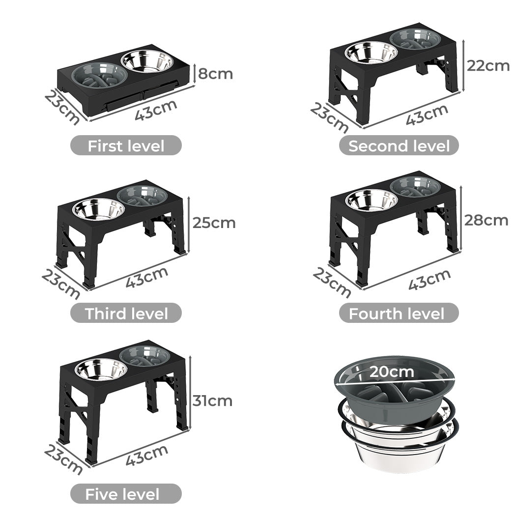 PaWz Elevated Dog Bowls 2 Stainless Steel Bowls and 1 Slow Feeder Bowl-1973193549021319170