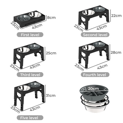PaWz Elevated Dog Bowls 2 Stainless Steel Bowls and 1 Slow Feeder Bowl-1973193549021319170