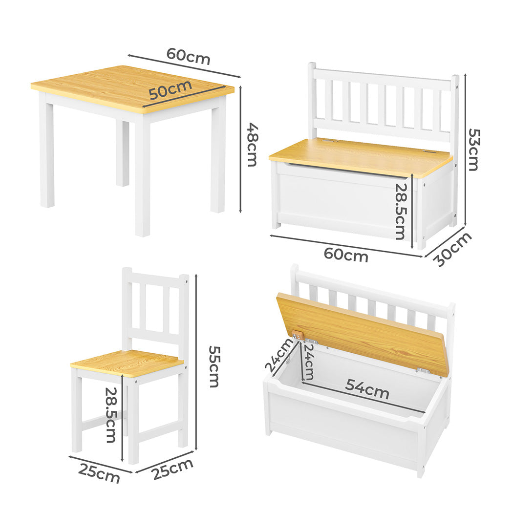 Bopeep Kids Table and Chairs Set Wooden Study Play 4PCS-1973193534009905154