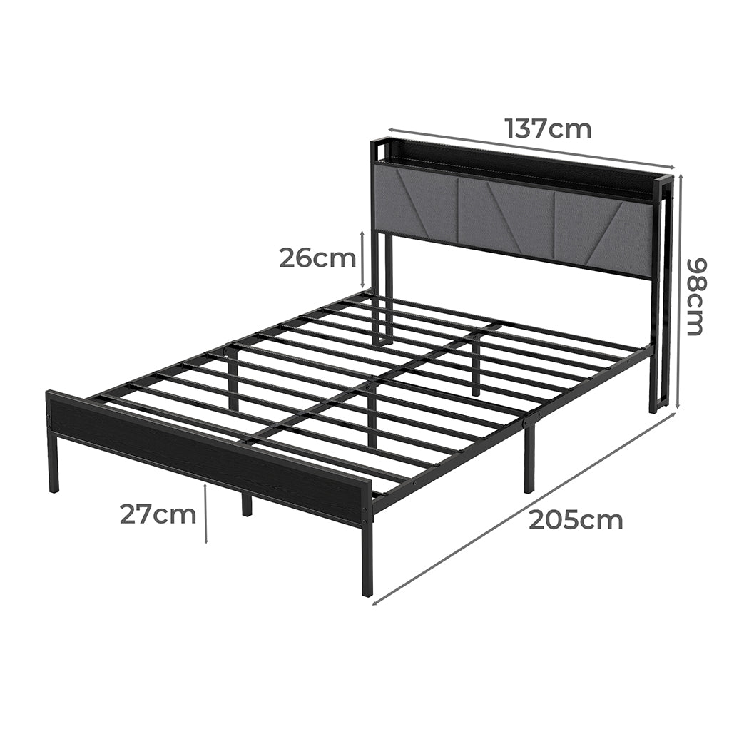 Levede Double Bed Frame Steel Base with Headboard Grey - Bens Market Place
