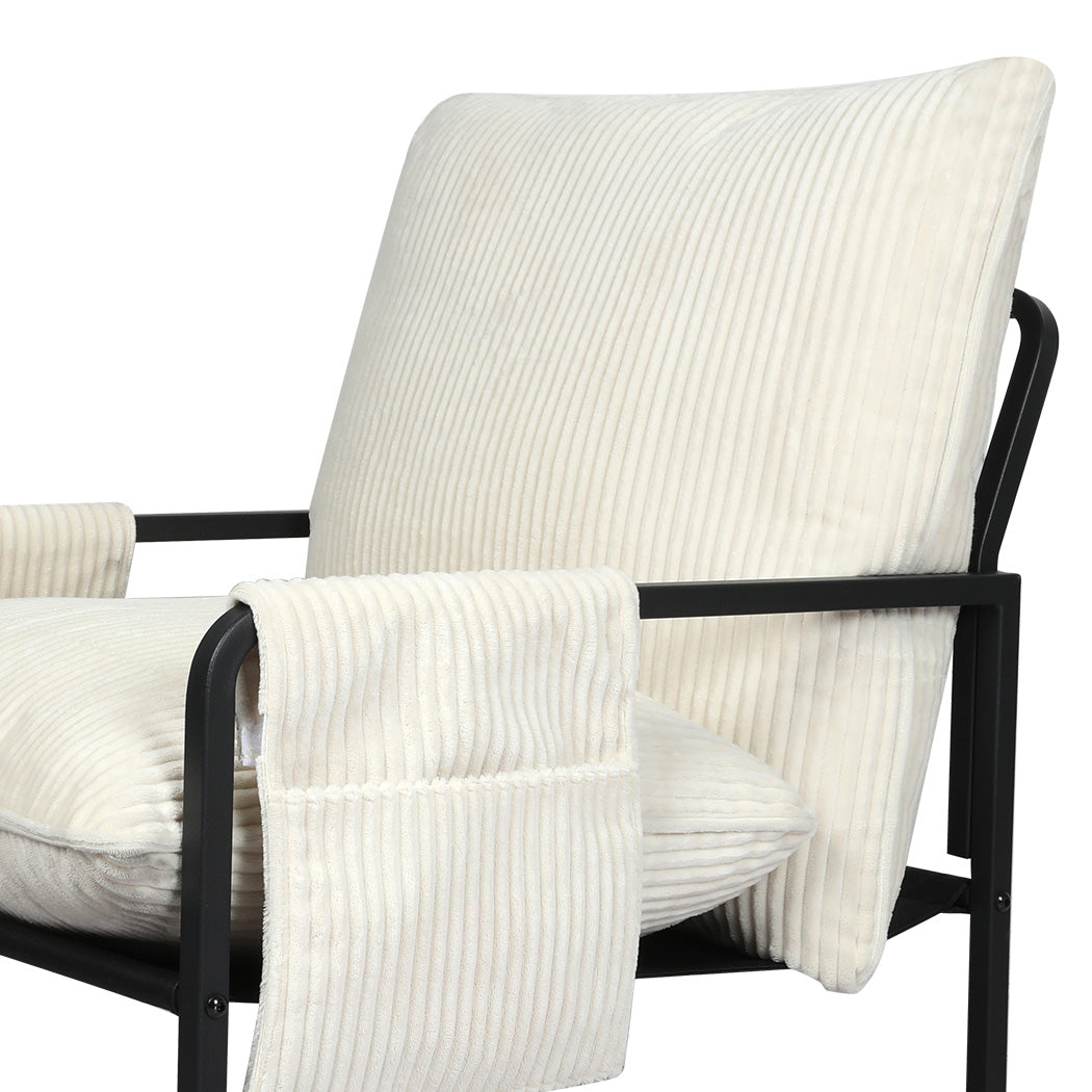 Levede Metal Framed Lounge Chair Corduroy in Beige-1973193529891098627