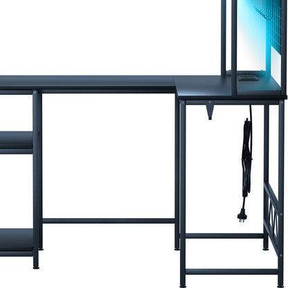 Levede L Shaped Gaming Desk with LED Lights Black-1975420366776045572